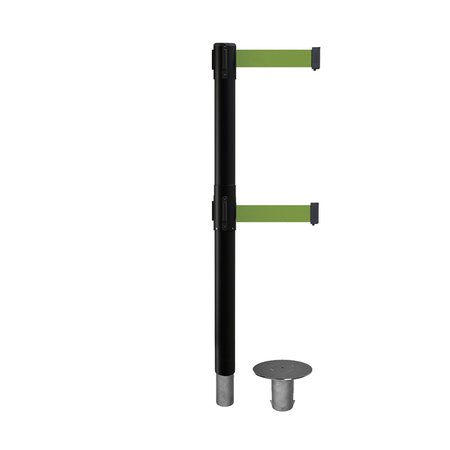 MONTOUR LINE Stanchion Dual Belt Bar.Removable Base Black Post 9ft.Olive Belt MX630DR-BK-OL-90